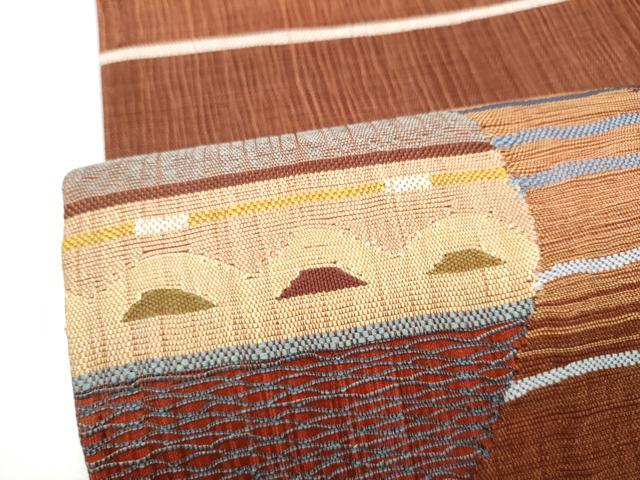 平和屋着物▽太鼓柄袋帯 スリーシーズン 春夏秋 すくい織 幾何学文 銀糸 正絹 逸品 CABG9057hy