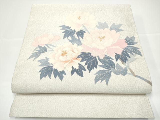 平和屋着物●爪掻き本綴れ 八寸名古屋帯 作家物 富貴牡丹文 金銀糸 共箱付き 正絹 逸品 CABG9067hy