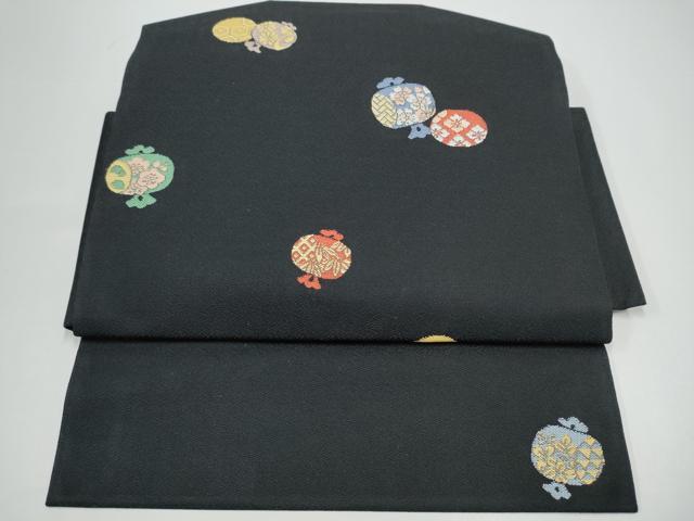 平和屋着物●つけ帯 打ち出の小槌 黒地 正絹 逸品 CABG9096hy