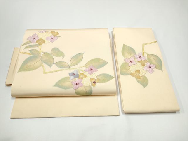 平和屋着物●塩瀬 つけ帯 駒刺繍 枝花文 金彩 正絹 逸品 CABG9097hy
