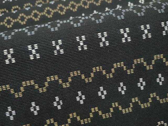 平和屋着物●全通柄袋帯 花織 幾何学横段文 正絹 逸品 CABG9105hy