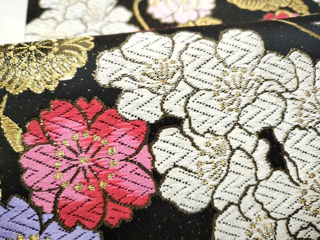 平和屋着物●六通柄袋帯 唐織 舞花文 黒地 金糸 正絹 逸品 CABG9107hy