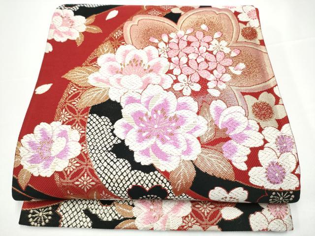 平和屋着物●六通柄袋帯 舞花文 金糸 正絹 逸品 CABG9109hy