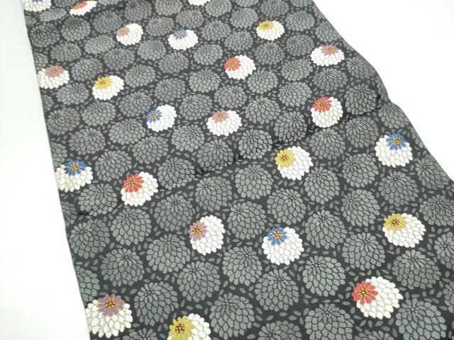 平和屋着物●六通柄袋帯 唐織 菊 黒地 正絹 逸品 CABG9120hy