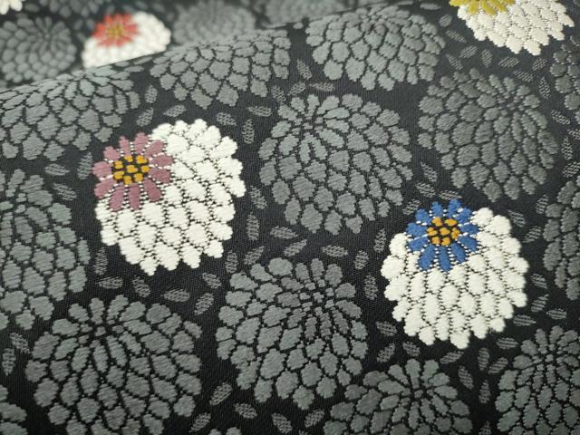 平和屋着物●六通柄袋帯 唐織 菊 黒地 正絹 逸品 CABG9120hy