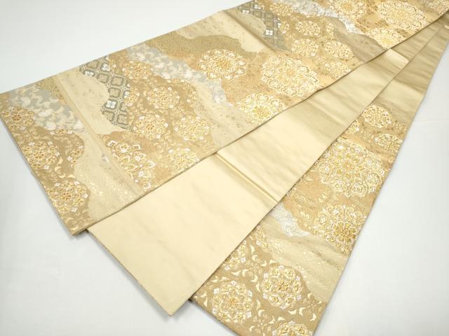 平和屋着物●西陣 服部織物謹製 六通柄袋帯 正倉院花文 金銀糸 正絹 逸品 CABG9134hy