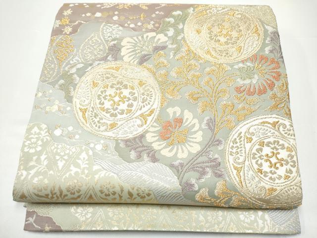 平和屋着物●六通柄袋帯 花唐草文 金糸 正絹 逸品 CABG9146hy