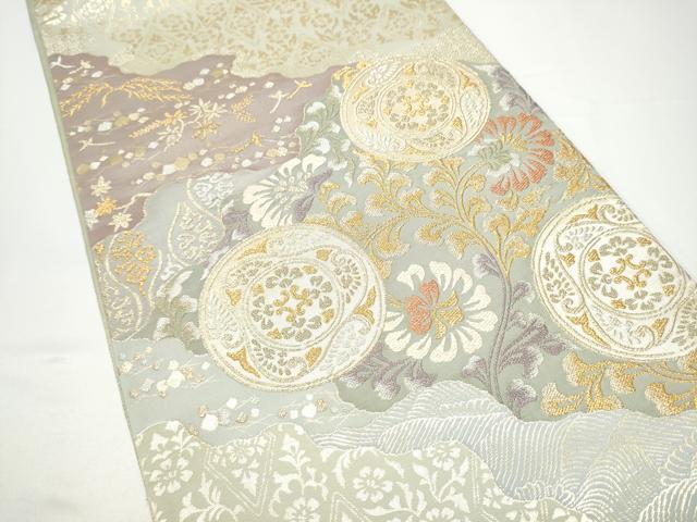 平和屋着物●六通柄袋帯 花唐草文 金糸 正絹 逸品 CABG9146hy