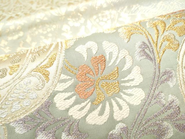 平和屋着物●六通柄袋帯 花唐草文 金糸 正絹 逸品 CABG9146hy
