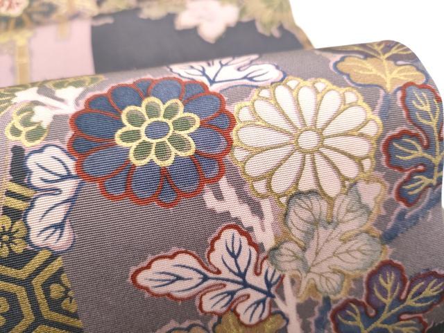 平和屋着物●塩瀬 九寸開き名古屋帯 市松花鳥文 金彩 正絹 逸品 CABG9161hy