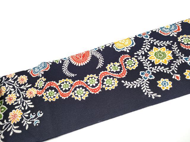 平和屋着物●全通柄名古屋帯 型染め 舞花文 鬼しぼ縮緬 正絹 逸品 CABG9171hy