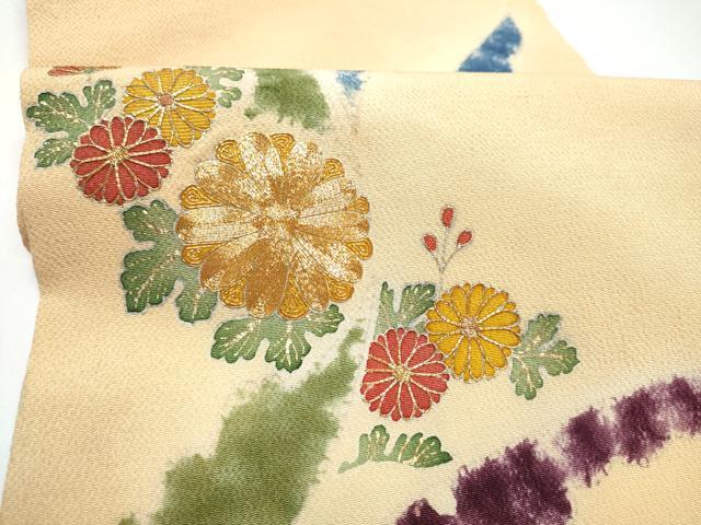 平和屋着物●九寸名古屋帯 駒刺繍 菊 金彩 鬼しぼ縮緬 正絹 逸品 CABG9176hy