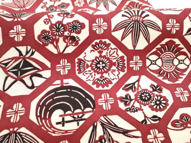 平和屋着物●塩瀬 全通柄 九寸名古屋帯 型染め 蜀江松竹梅 正絹 逸品 CABG9177hy