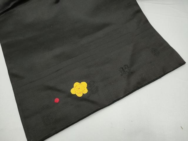 平和屋着物●アンティーク 大正ロマン 九寸名古屋帯 総手刺繍 草花文 黒地 金糸 正絹 逸品 CABG9179hy
