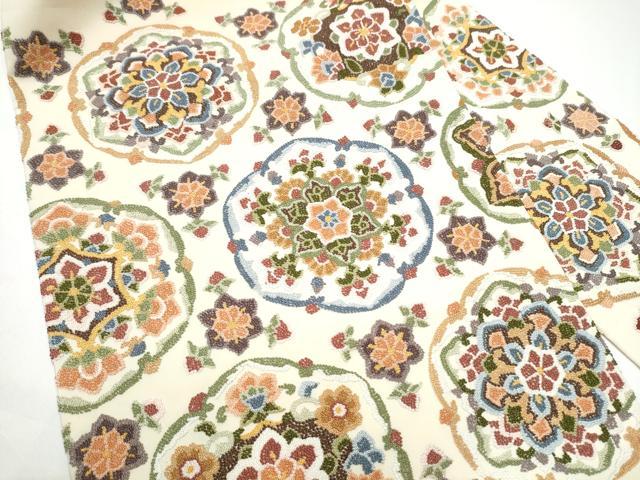 平和屋着物●中国三大刺繍 総相良刺繍 九寸名古屋帯 正倉院花文 正絹 逸品 CABG9181hy
