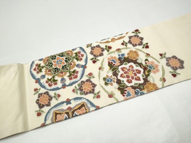 平和屋着物●中国三大刺繍 総相良刺繍 九寸名古屋帯 正倉院花文 正絹 逸品 CABG9181hy