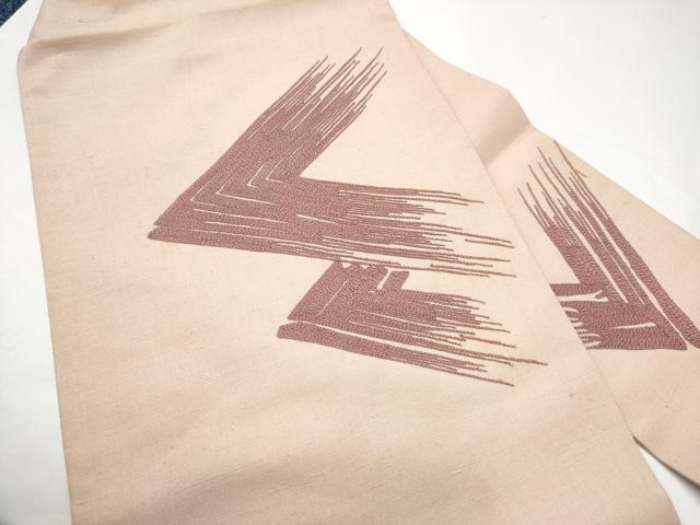 平和屋着物●九寸名古屋帯 紬地 総刺繍 幾何学文様 正絹 逸品 CABG9183hy