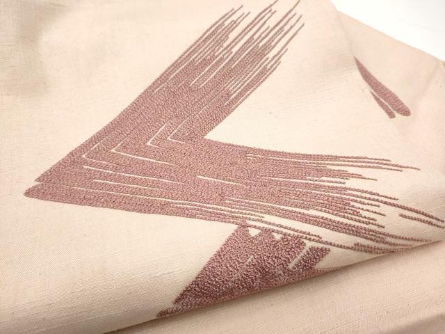 平和屋着物●九寸名古屋帯 紬地 総刺繍 幾何学文様 正絹 逸品 CABG9183hy
