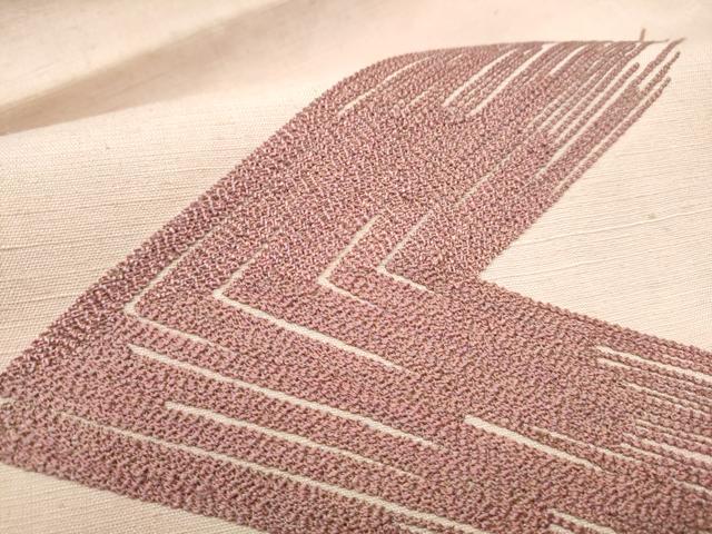 平和屋着物●九寸名古屋帯 紬地 総刺繍 幾何学文様 正絹 逸品 CABG9183hy