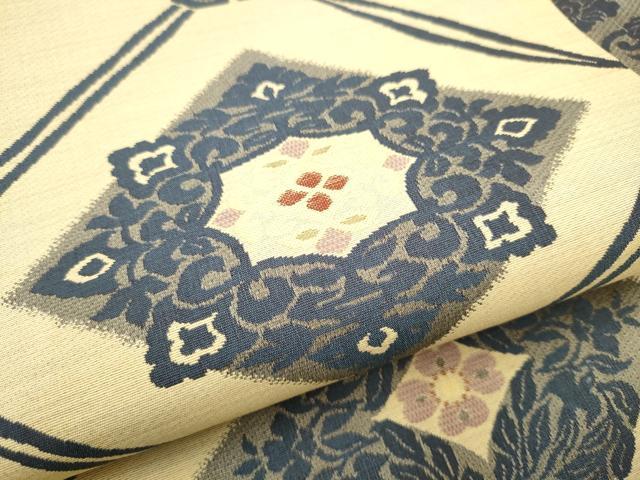 平和屋着物●九寸名古屋帯 菱花唐草文 正絹 逸品 CABG9184hy