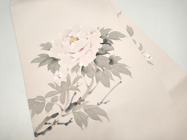 平和屋着物●染色作家 桐山紫香 手描き 塩瀬 九寸名古屋帯 牡丹 金彩 正絹 逸品 CABG9185hy