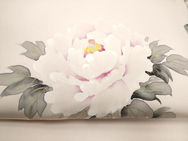 平和屋着物●染色作家 桐山紫香 手描き 塩瀬 九寸名古屋帯 牡丹 金彩 正絹 逸品 CABG9185hy
