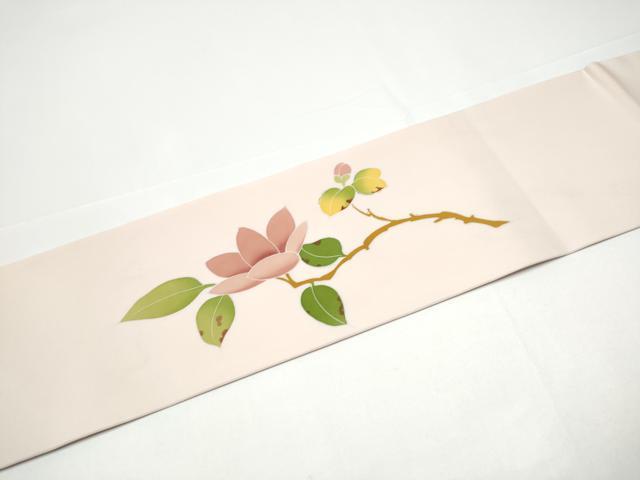 平和屋着物●塩瀬 九寸名古屋帯 友禅 枝花文 霜月 初嵐梼 正絹 逸品 CABG9189hy