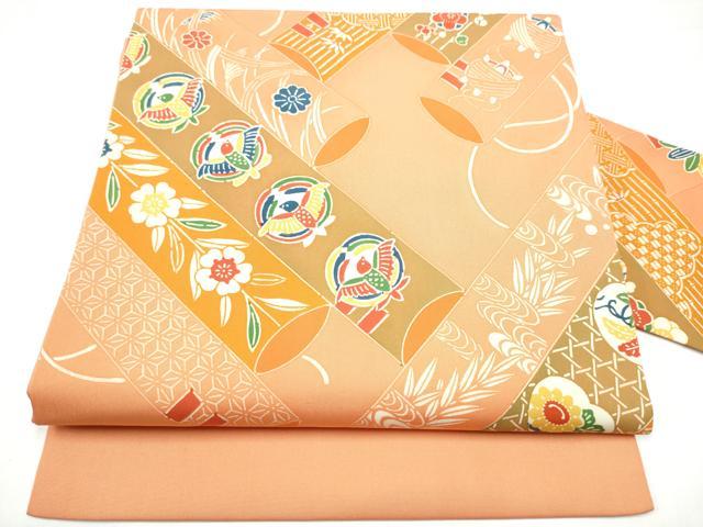 平和屋着物●塩瀬 九寸名古屋帯 型染め 花鳥文 正絹 逸品 CABG9192hy