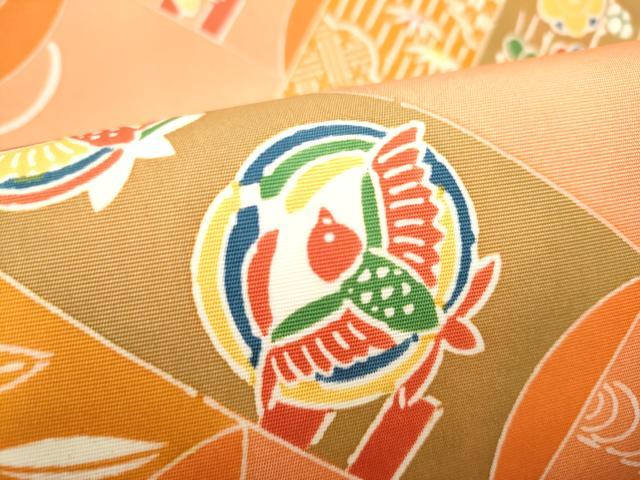 平和屋着物●塩瀬 九寸名古屋帯 型染め 花鳥文 正絹 逸品 CABG9192hy