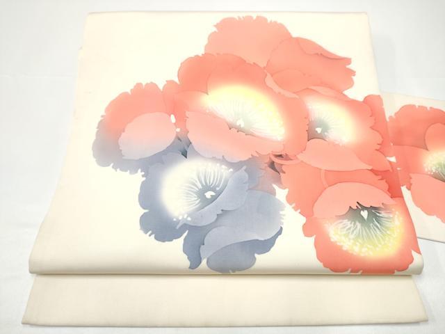 平和屋着物●塩瀬 九寸名古屋帯 作家物 ろうけつ染 舞花文 正絹 逸品 CABG9199hy