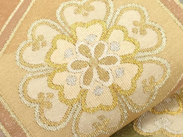 平和屋着物●爪掻き本綴れ 太鼓柄袋帯 亀甲花文 金銀糸 正絹 逸品 未使用 CABG9208dy
