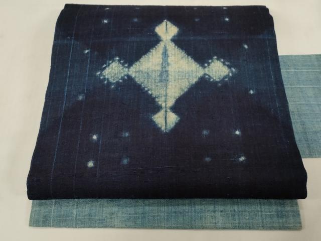 平和屋着物●九寸名古屋帯 紬地 藍 菱文 正絹 逸品 CABG9232dy