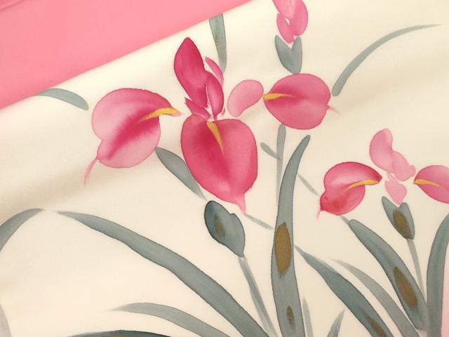 平和屋着物●塩瀬 九寸名古屋帯 手描き アヤメ 金彩 正絹 逸品 CABG9233dy