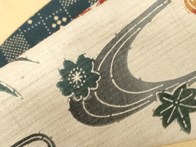 平和屋着物●九寸名古屋帯 紬地 切嵌流水花鳥文 正絹 逸品 CABG9236dy