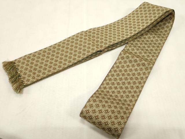 平和屋着物●男性 本場筑前博多織 両面 角帯 幾何学文 正絹 逸品 未使用 CABG9248dy