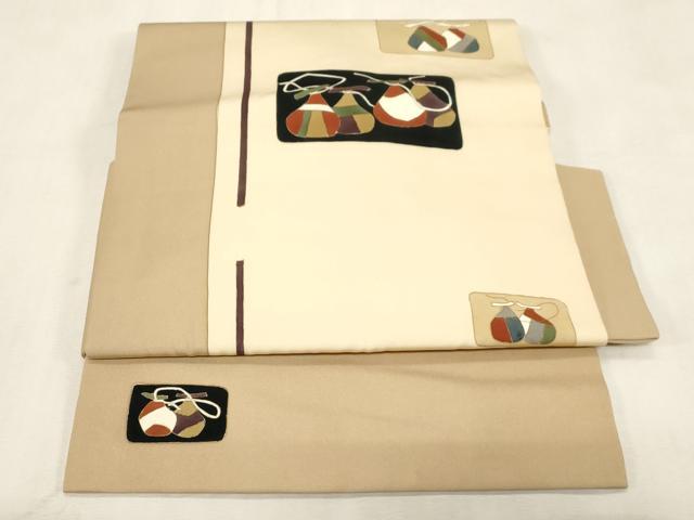平和屋着物●塩瀬 つけ帯 成り物 金彩 正絹 逸品 CABG9278dy