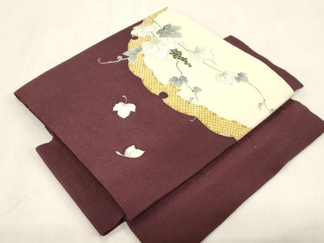 平和屋着物●つけ帯 雪輪葡萄蔦の葉文 金彩 鬼しぼ縮緬 正絹 逸品 CABG9281dy