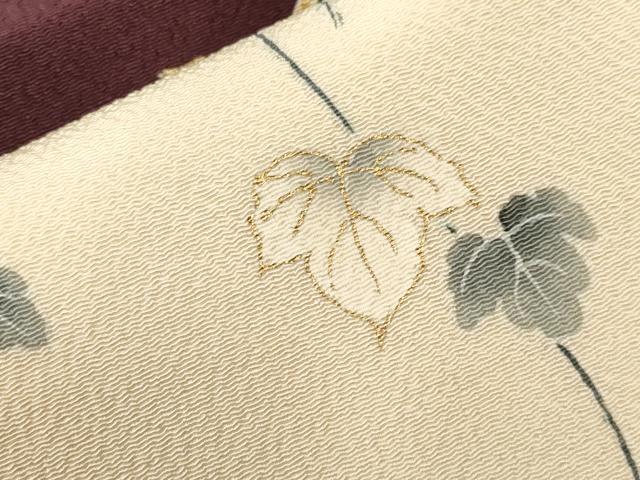 平和屋着物●つけ帯 雪輪葡萄蔦の葉文 金彩 鬼しぼ縮緬 正絹 逸品 CABG9281dy