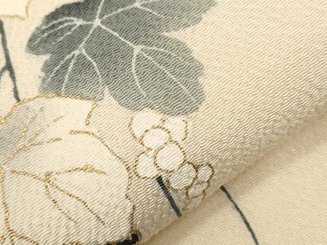 平和屋着物●つけ帯 雪輪葡萄蔦の葉文 金彩 鬼しぼ縮緬 正絹 逸品 CABG9281dy