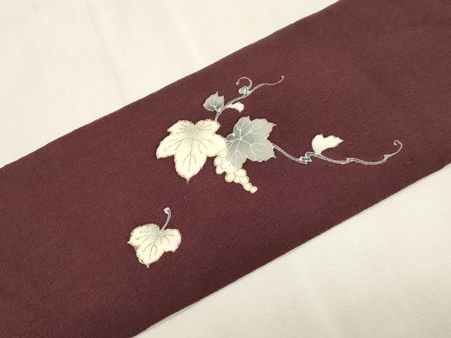 平和屋着物●つけ帯 雪輪葡萄蔦の葉文 金彩 鬼しぼ縮緬 正絹 逸品 CABG9281dy