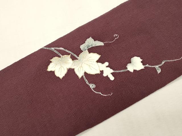 平和屋着物●つけ帯 雪輪葡萄蔦の葉文 金彩 鬼しぼ縮緬 正絹 逸品 CABG9281dy
