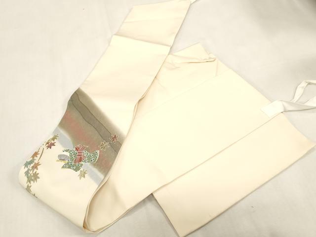 平和屋着物●塩瀬 つけ帯 友禅 人物文 正絹 逸品 CABG9282dy