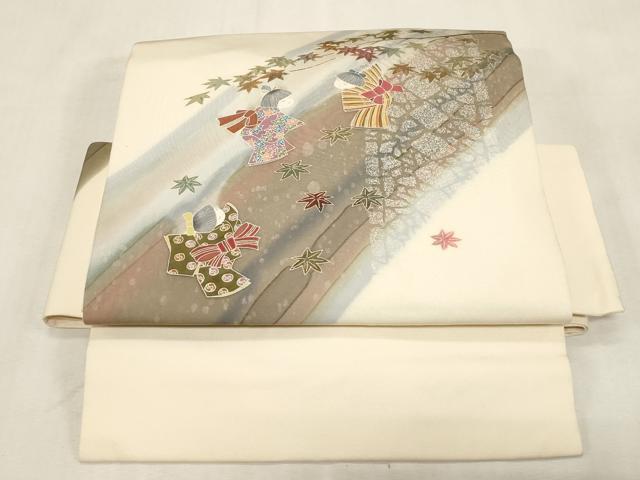 平和屋着物●塩瀬 つけ帯 友禅 人物文 正絹 逸品 CABG9282dy