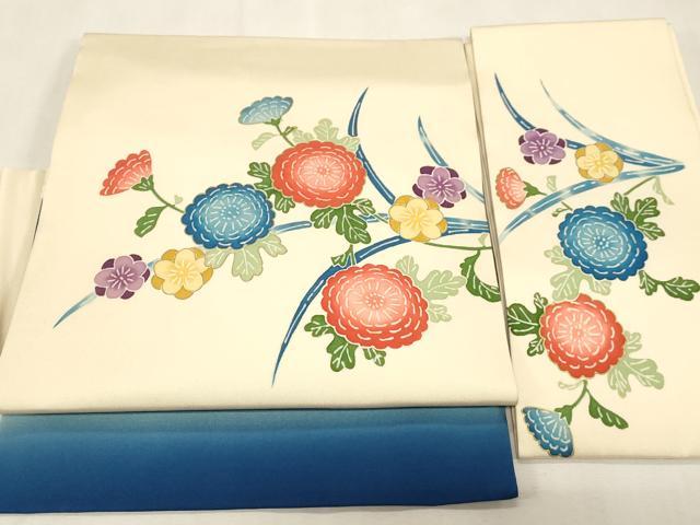 平和屋着物●塩瀬 つけ帯 型染め 草花文 金彩 正絹 逸品 CABG9285dy