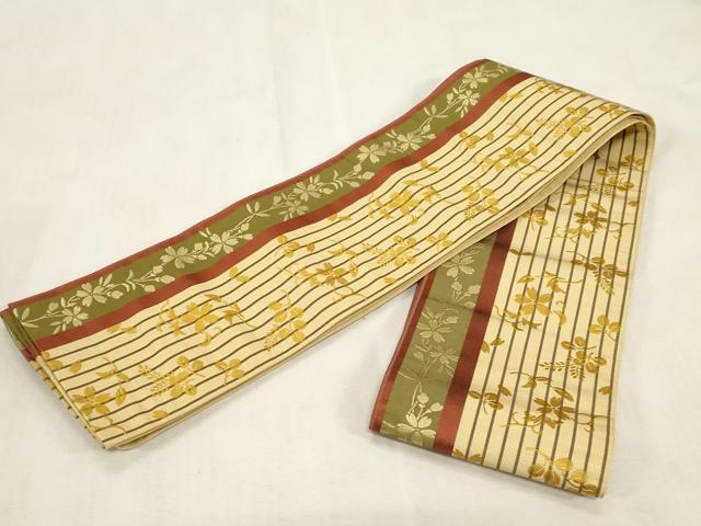 平和屋着物●本場筑前博多織 半幅帯 草花間道 原田織物 証紙付き 正絹 逸品 CABG9308dy