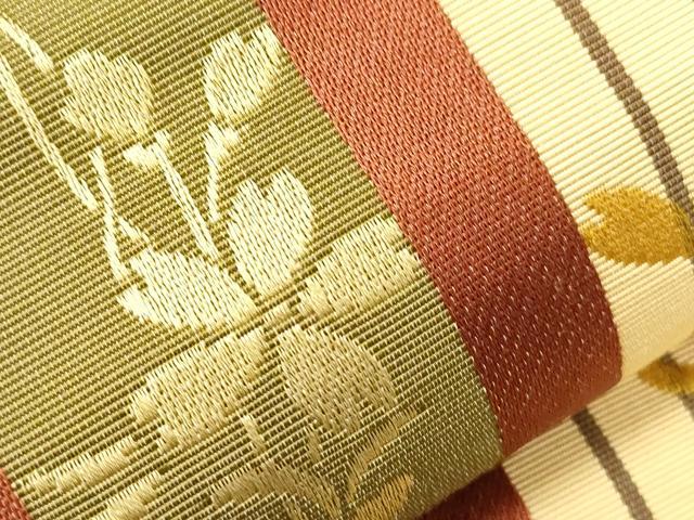 平和屋着物●本場筑前博多織 半幅帯 草花間道 原田織物 証紙付き 正絹 逸品 CABG9308dy