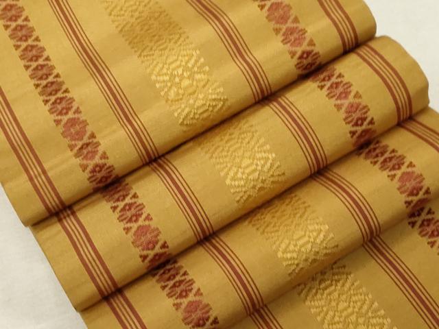 平和屋着物●本場筑前博多織 両面 半幅帯 献上 正絹 逸品 CABG9310dy