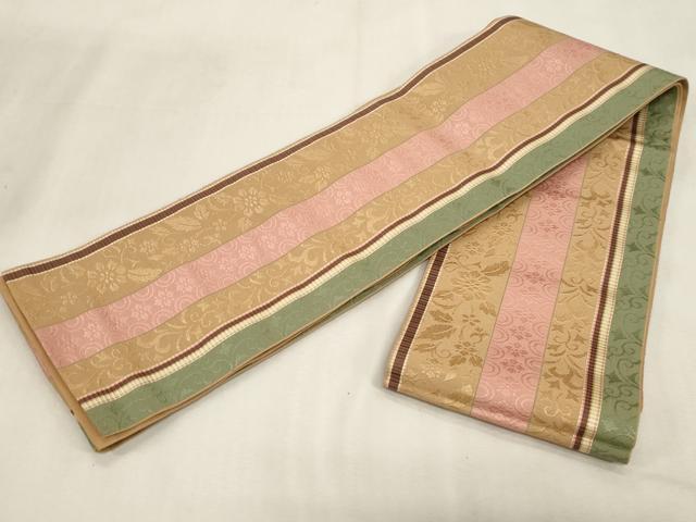 平和屋着物●本場筑前博多織 半幅帯 草花間道 正絹 逸品 CABG9315dy