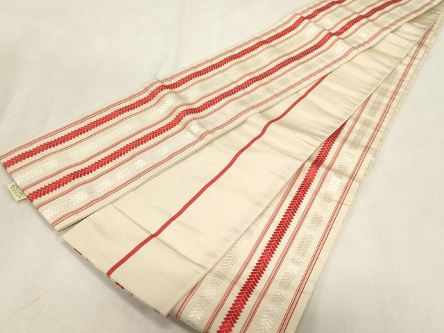 平和屋着物●本場筑前博多織 半幅帯 幾何学文 証紙付き 正絹 逸品 CABG9325dy