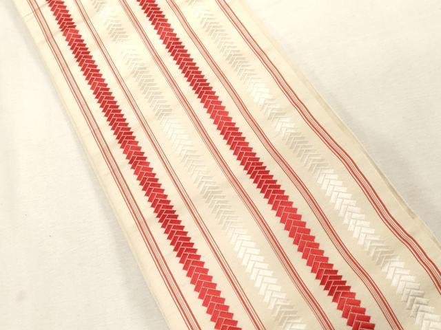平和屋着物●本場筑前博多織 半幅帯 幾何学文 証紙付き 正絹 逸品 CABG9325dy